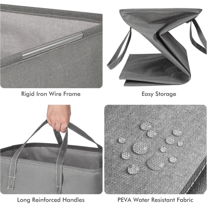 2-Pack 80L Large Laundry Basket, Foldable Laundry Basket/Laundry Bag with Long Reinforced Handles, Freestanding Laundry Basket for Bathroom, Bedroom, Dark Gray, Light Gray