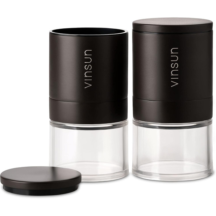 Набір з 2 мельниць для солі та перцю Vinsun - ручні, керамічний механізм, регульований, нержавіюча сталь, ø51x100mm