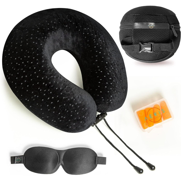 Подушка для шиї AERIS Reisen - подушка для сну з memory foam та чохлом з велюру - для подорожей (літак, авто, поїзд) та дому