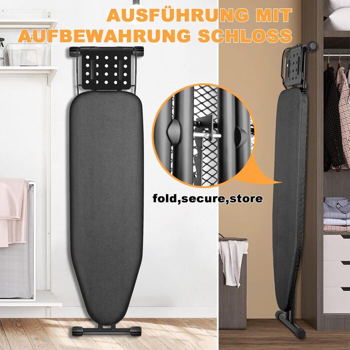 Відкидна гладильна дошка VIOFOTT, регульована висота 65-95 см, 120x34 см, сумісна з парогенераторами