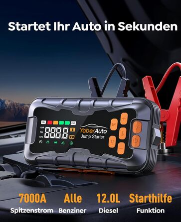 Пауербанк для авто 27000mAh 7000A з компресором 160PSI, пусковий пристрій для бенз./диз. (до 12.0L), ліхтарик, молоток-розбивач скла, набір інструментів