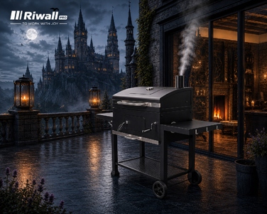 Вугільний гриль Riwall 80 XXL з чавунним решіткою та кришкою, посилена сталь