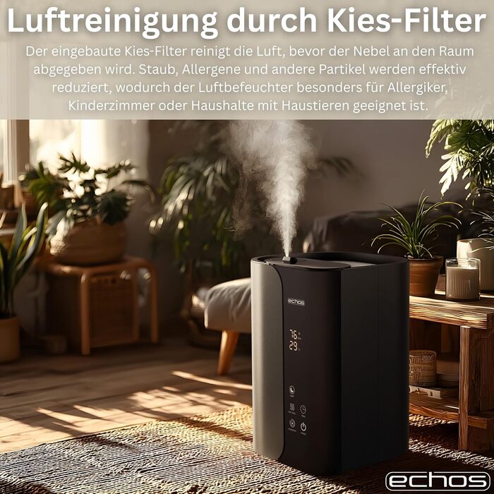 Зволожувач повітря Steinborg® 5 літрів, ультразвуковий, з пульт дистанційного керування, очищувач повітря, гігрометр, LED-дисплей, тихий, потужний, 350 мл/год, відсік для арома-масел, таймер, автовимкнення