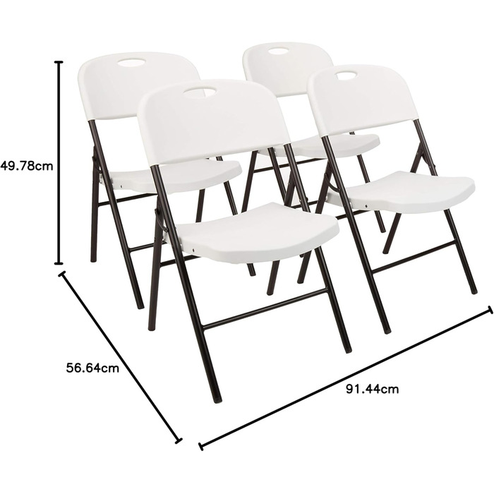 Amazon Basics Folding Chairs, Plastic and Metal, 4-Piece Set, Camping Chair, Kitchen Chair, for Indoor and Outdoor Use, Up to 158 kg, 4 Pieces (4 Pieces, White)