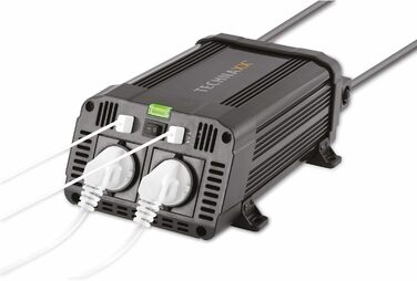 Автомобільний інвертор Technaxx TE16 12В-230В, 1200Вт/2400Вт, 2x Schuko, 2x USB, TÜV Rheinland, перетворювач напруги