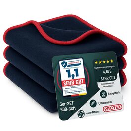 Мікрофіброві серветки для авто PROTEX 380 GSM, безворсові та безпечні для лаку, 40x40 см (набір 3 шт.)
