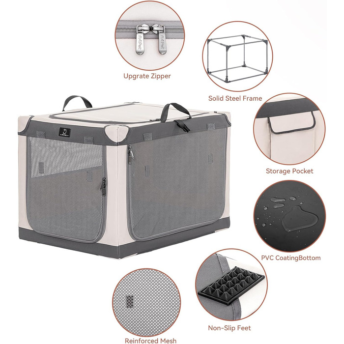 Складана переносна собача будка для великих собак, XL/XXL, сіра, з алюмінієвим каркасом