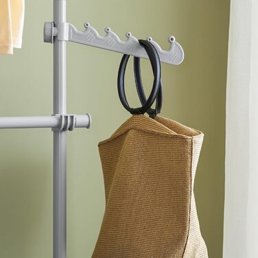 SoBuy KLS04-SCH Telescopic Clothes Rail with 5 Clothes Rails and 2 Baskets Telescopic Wardrobe System Adjustable Shelf System B (209-311) x H (200-285) cm (Light Grey)