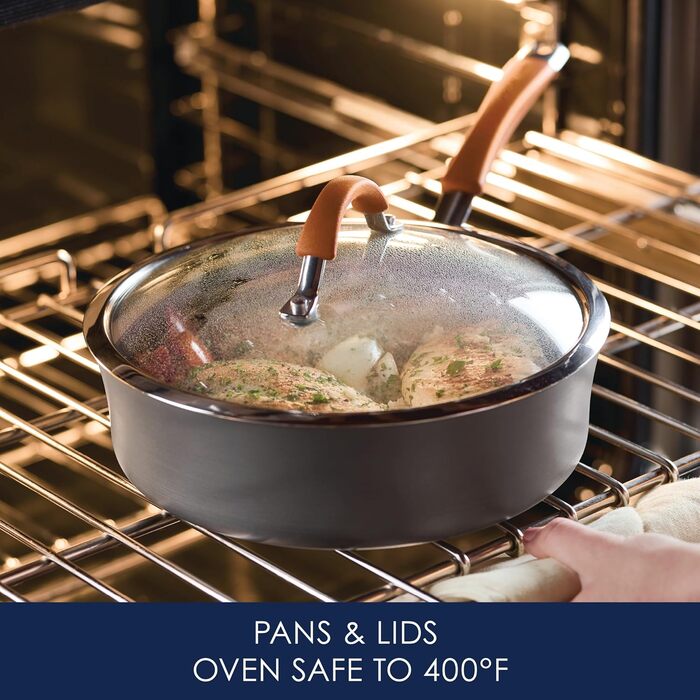 Набір посуду Rachael Ray Cucina, 12 предметів, антипригарне покриття, сірий з помаранчевими ручками