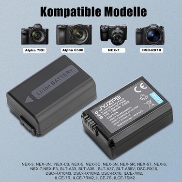 Запасний акумулятор JYJZPB NP-FW50 (2 x 1300mAh) з USB зарядним пристроєм та слотом для SD-картки для камер Sony Alpha A6000 A6300 A6400 A6500 ZV-E10 A7 A7 II A7R II A7SII A5000 A5100 NEX