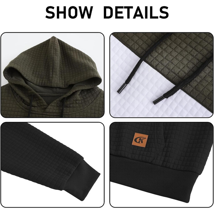 Чоловічий худі YuKaiChen з па́тчворком, джáкард, капюшон, кишені, армійсько-зелений, білий, хакі (4XL)