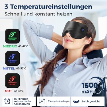 Очна маска з підігрівом Telepepe, 1500mAh, акумуляторна, 3 режими нагріву, велика батарея, знімна наволочка, подарунок (Сірий, Світло-чорний)