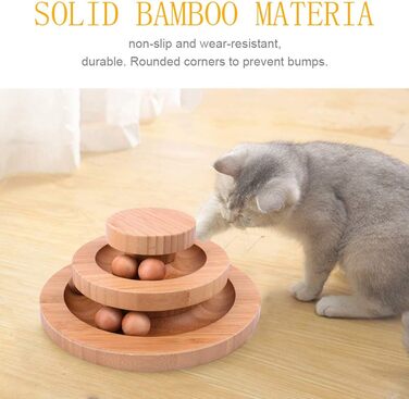 Cat Toys Self-Entertainment, Interactive Bamboo Cat Toy THREE Tiers Rotating Smart Track Ball Swing Roller with Bells (type 3)
