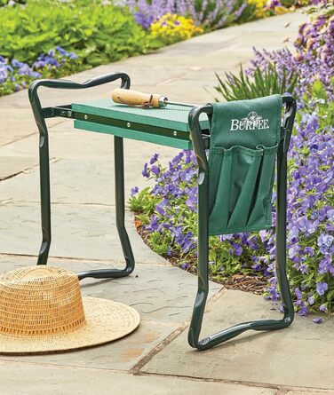 Burpee 92314 Garden Kneeling Bench with Cushion, Seat Bench and Removable Tool Bag, Easy to Store, Portable Outdoor Bench, Foldable and Lightweight