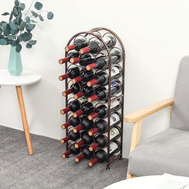 PAG Wine Rack Metal 23 Bottles Freestanding Floor Bottle Rack, Decorative Bottle Holder Stand for Kitchen/Floor/Bar, Antique Brown