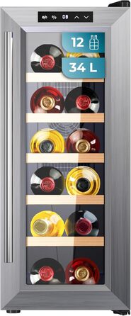 Cecotec Bolero GrandSommelier 36000 Wine Cooler - 95 Liter, Adjustable Temperature, Compressor, Touch Panel, Quiet, LED Lighting, Stainless Steel & Wood Finish