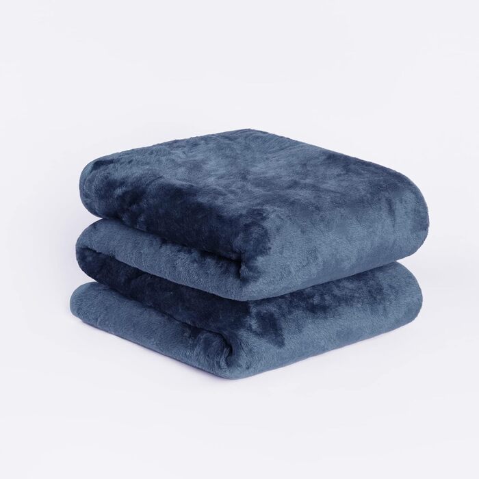 Дреамсцен Пухнастий плед з штучного хутра, флісу, теплий, м'який, великий, для ліжка (125 x 150 см, темно-синій)