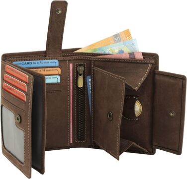 Fa.Volmer ® Leather Wallet for Men with RFID Protection - soft suede, light stitching - 12 card slots - Portrait format - Brown