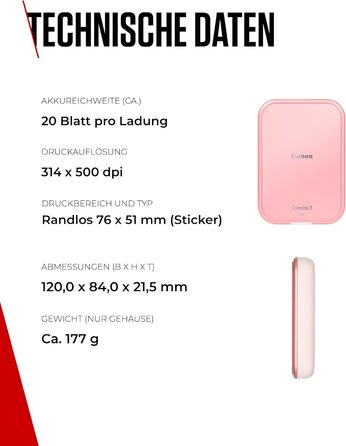 Canon Zoemini 2: Портативний фотодрук, Bluetooth 5.0, USB-C зарядка (Рожеве золото)