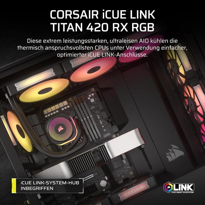 Система водяного охолодження Corsair iCUE LINK Titan 240 RX RGB для CPU - 240 мм AIO з 2 вентиляторами RX120 RGB, сумісна з Intel LGA 1851/1700, AMD AM5/AM4, з iCUE LINK Hub (Чорний)