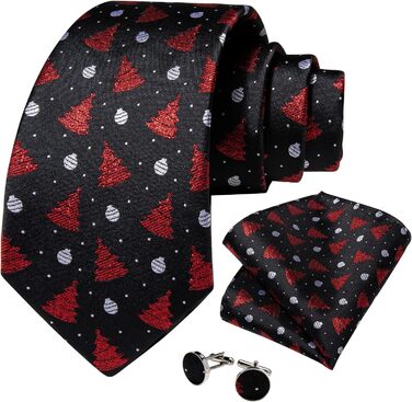Чоловічий набір для свят: краватка, нагрудна хустинка та запонки DiBanGu з різдвяним малюнком у подарунковій коробці