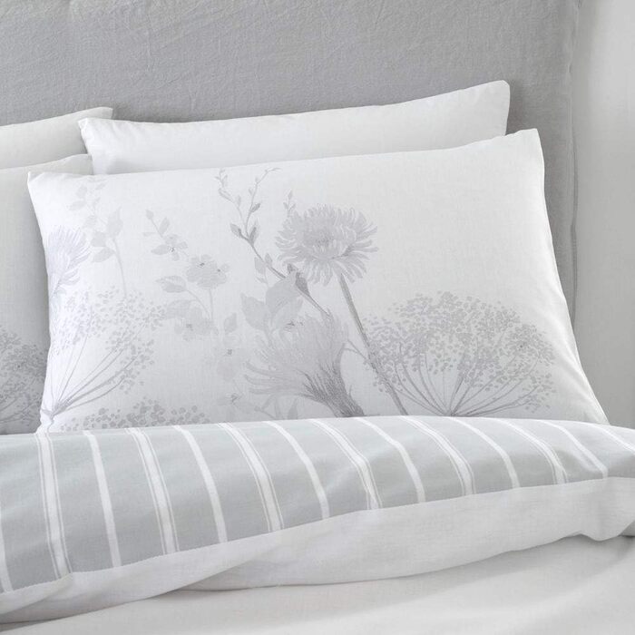 Комплект постільної білизни Catherine Lansfield Meadowsweet Floral (135x200 см, 80x80 см) Білий/Сірий (Super King)