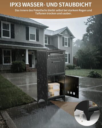 Поштовий ящик вуличний Edestah Anthrazit з газетницею (37x37x10 см), персоналізований з табличкою для імені, захист від реклами, поштова скринька