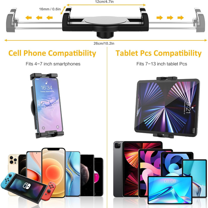 Утримувач для планшету в авто Oilcan, кріплення на підголівник, телескопічний, поворотний, для Switch, Lenovo, Fire, Galaxy, iPad Pro Air Mini 4-12.9', смартфонів та планшетів, чорний