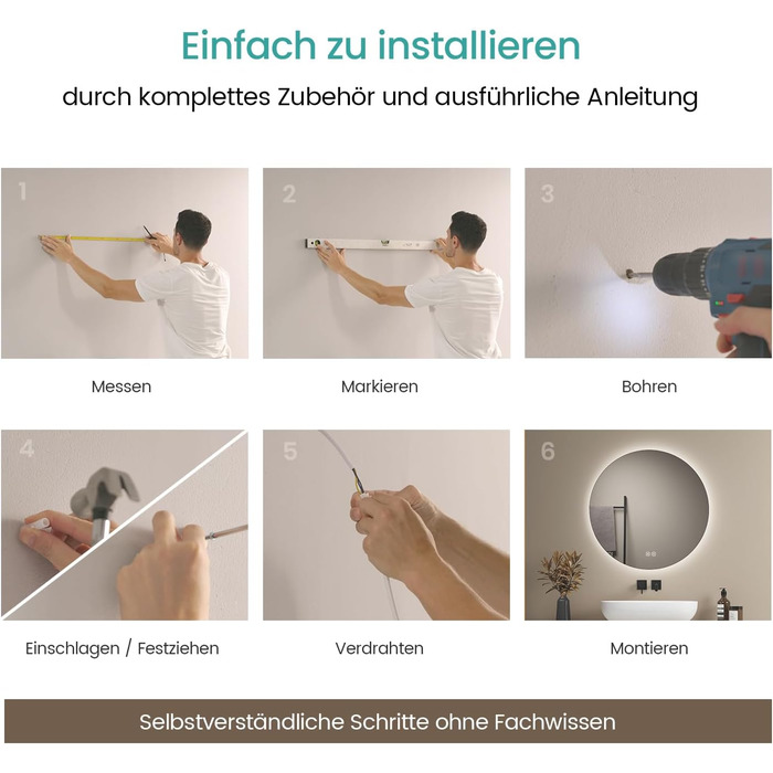 Дзеркало для ванної кімнати EMKE круглої форми з підсвічуванням 80 см - з 3 кольорами світла, регулюванням яскравості, сенсорним керуванням, функцією пам'яті, енергозберігаюче. Ванне кімнати та настінне дзеркало (60 см x 60 см)