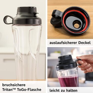 Bosch Mini-Standmixer VitaPower Serie 2 MMB2111S, High-Speed Mixer, up to 40,000 rpm, Tritan ToGo bottle 0.6 L, drinking lid, shatterproof, dishwasher-safe parts, 450W, Silver/black Single