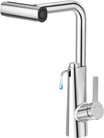 Кран кухонний водопровідний CREA Wasserfall висувний з дозатором мила, нержавіюча сталь, 360° обертання, 4 режими, хром