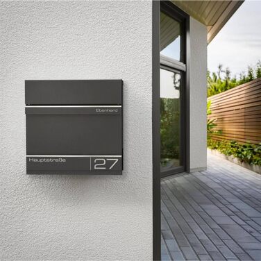 Поштова скринька Metzler Anthrazit RAL 7016 з газетницею та номерним знаком - персоналізована лазерним гравіюванням | Сучасна водонепроникна та стійка до іржі поштова скринька Hermann (Db703)