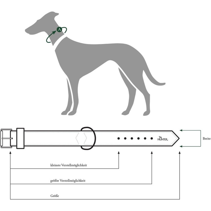 Нашийник для собак HUNTER BASIC, шкіра, розмір L (65 см), чорний/камінь