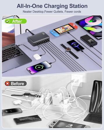 Зарядний пристрій USB-C 8-в-1, 300W, GaN адаптер для MacBook, iPhone, iPad, Samsung, ноутбуків – швидка зарядка PD