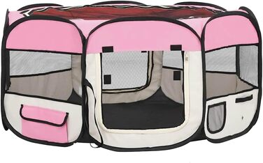 Вольєр для цуценят VidaXL, розкладний, 145x145x61 см, рожевий