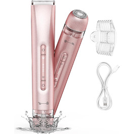 Електричний пристрій для видалення волосся Lady Shaver 2-в-1: електробритва та тример для бікіні. Безболісне видалення волосся для обличчя, тіла, ніг, рук та зони бікіні. IPX7 водонепроникний, рожевий колір.