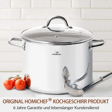 Великий суповий каструля HOMICHEF з нікелевмісної нержавіючої сталі з кришкою, 31 см, 18,9 л, дзеркальна поліровка, для індукції