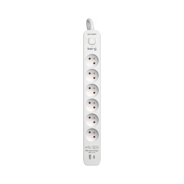Мережевий фільтр KERG M02601: 6 розеток, 1.5 м, 16 А, USB-C та USB-A