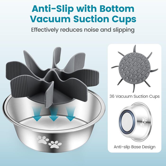 PETTOM Набір з 2 мисок для собак з нержавіючої сталі з антизаковтуванням, 2-в-1, об'єм 1560 мл, з антиковзним силіконовим дном, Ø21 см. Підходить для великих та середніх собак