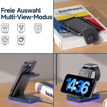 Зарядний стан для iPhone, Apple Watch та AirPods 3-в-1, сумісний з iPhone 17/16/15/14/13/12/11/X, Apple Watch Series 11-2, AirPods 4/3/2/Pro, чорний