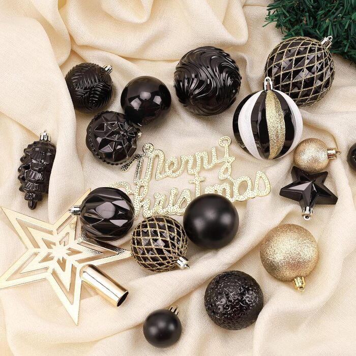 40 шт. прозорих новорічних кулі з кришкою, 6 см, прикраси для ялинки, вікна, інтер'єру та екстер'єру, чорний + золотий (різні дизайни)