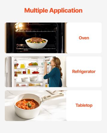 Каструля VEVOR з кришкою з термостійкого скла, антипригарна, індукційна, для кухні кемпера, приготування соусів та смаження (біла, зі знімною ручкою)