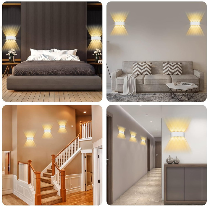 Світлодіодна настінна лампа Lureshine, 2 шт., 22x8x5 см, чорна, IP65, 8W, 3000K, для вітальні