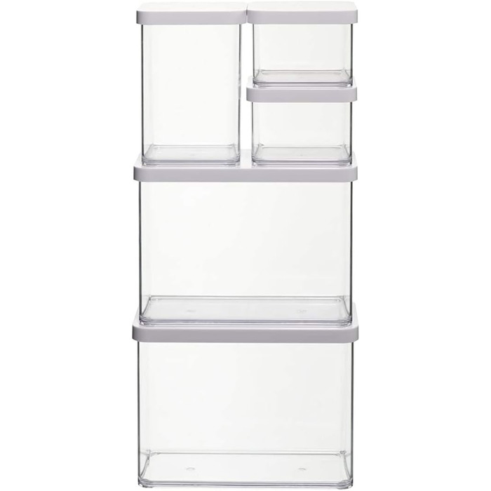 Rotho Loft 5-Piece Storage Canister Set with Lids, Various Sizes, Food-Grade Plastic (PP), BPA-Free, 2 x 2.1l, 1 x 1.0l, 2 x 0.5l (30.0 x 21.0 x 15.0 cm) (transparent/white)
