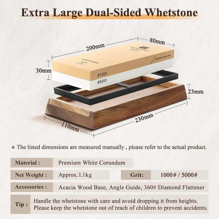 Набір для заточування ножів XINZUO: алмазний плоскою точило 2-в-1 з дерев'яною підставкою, зернистість 1000/5000
