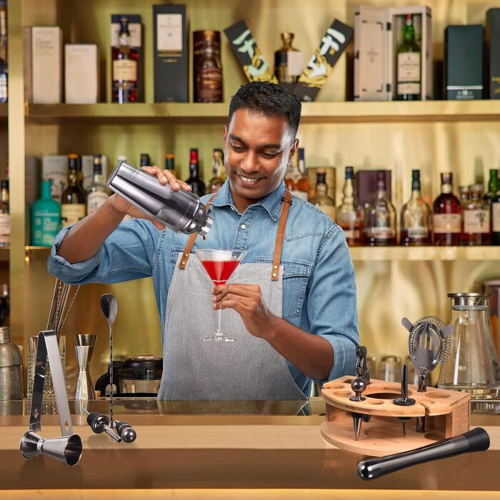 Набір шейкер для коктейлів Esmula 750 мл, 12 предметів, нержавіюча сталь, барменський набір, подарунок для чоловіків/жінок, стильний барний аксесуар з рецептами коктейлів (сірий)