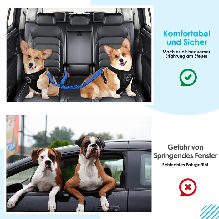 Ремінь безпеки для собак SlowTon в авто, 2-в-1, блакитний. Регульований, безпечний, для подорожей та прогулянок