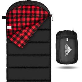 Спальний мішок Baumwoll-Flanell для дорослих: легкий, водостійкий, з 100% бавовняною підкладкою. Ідеальний для кемпінгу, подорожей, хати та відпочинку на природі. Чорний/Червоний