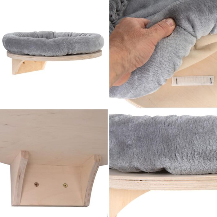 Крісло-лежанка для котів Natural Paradise Dahlia | Кругле ліжко з м'яким бортиком та клямками | Крізьбалка на стіну | Ø 48 см (Світло-сірий)