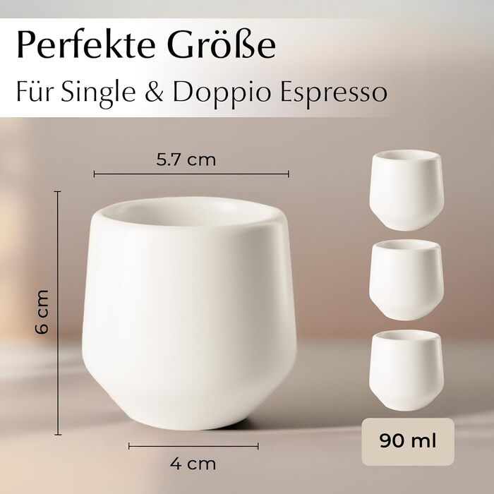 Набір чашок для еспресо Miamio (4 шт., 90 мл) - керамічні чашки без ручки, товстостінні, для мокко, білий колір, Luxe Collection